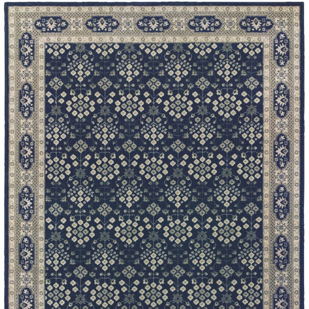 5’X8’ Navy And Gray Floral Ditsy Area Rug
