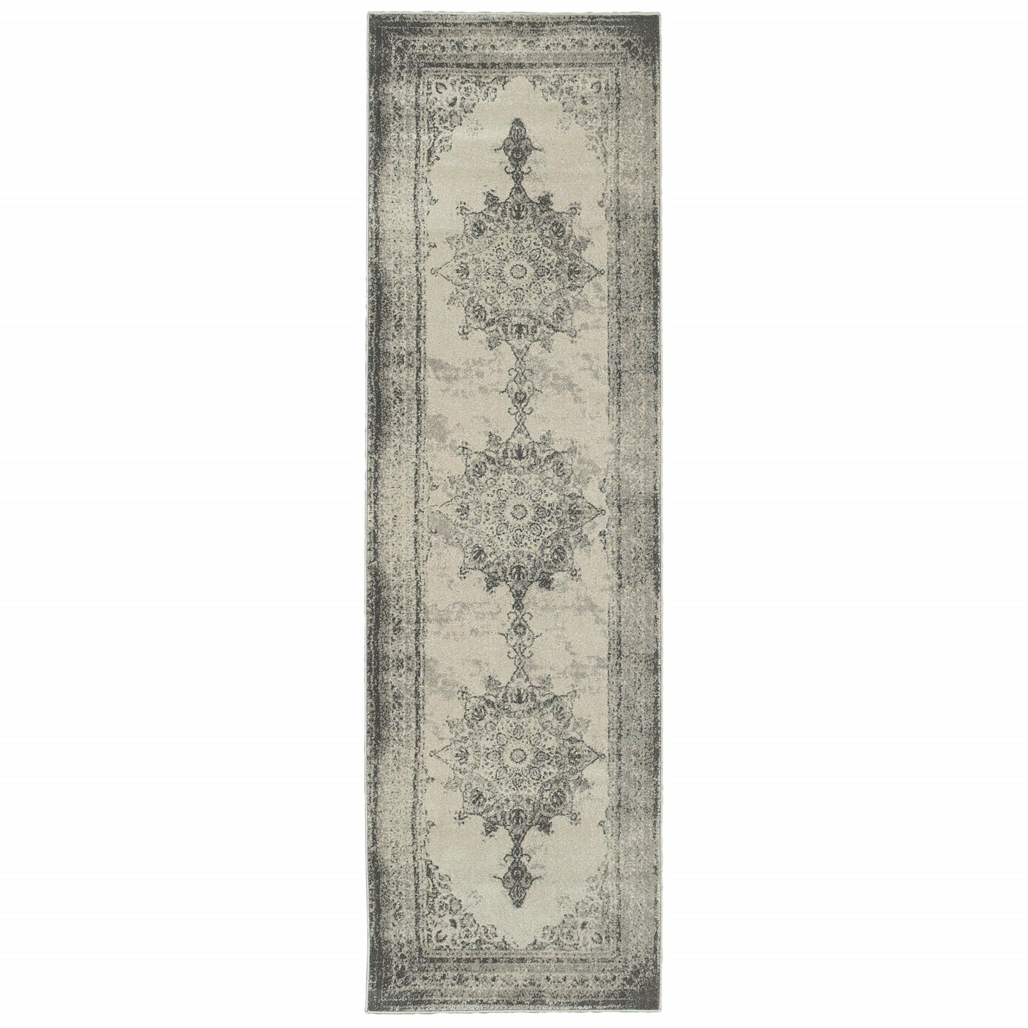 5’X8’ Ivory And Gray Pale Medallion Area Rug