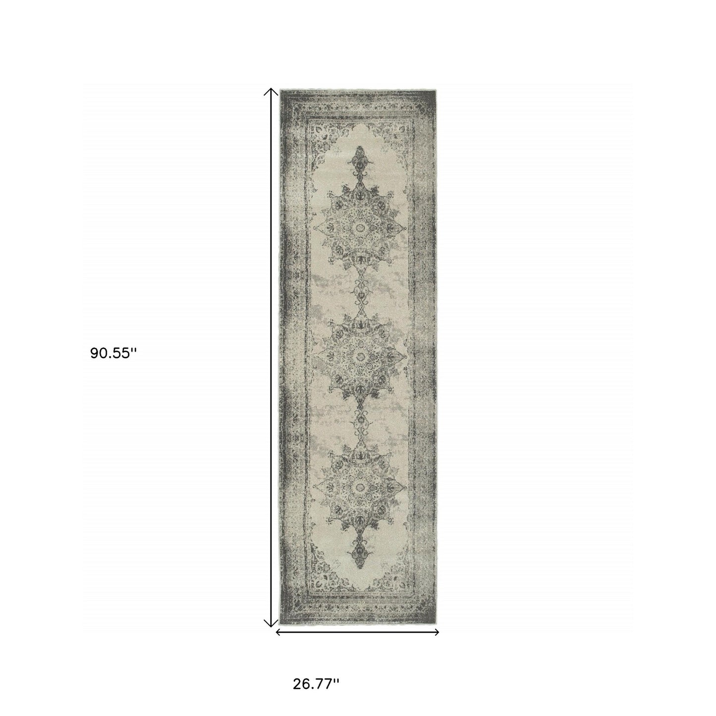 5’X8’ Ivory And Gray Pale Medallion Area Rug