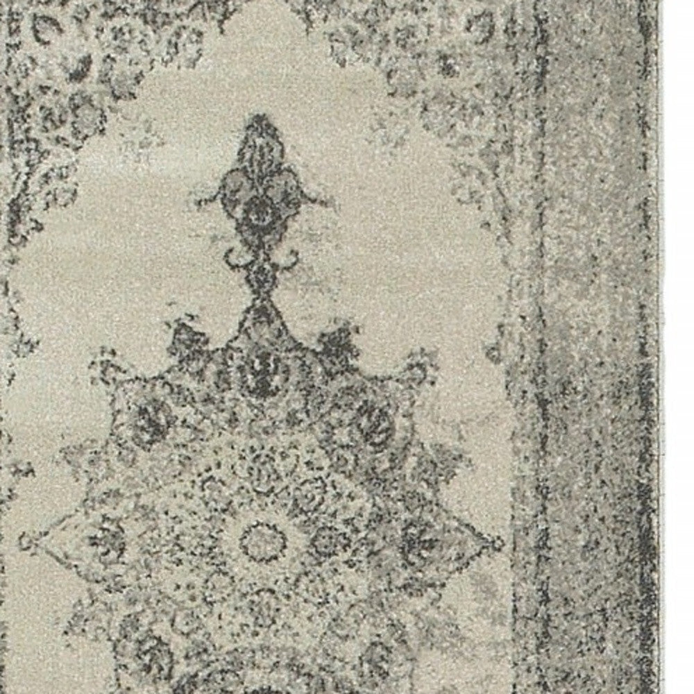 5’X8’ Ivory And Gray Pale Medallion Area Rug