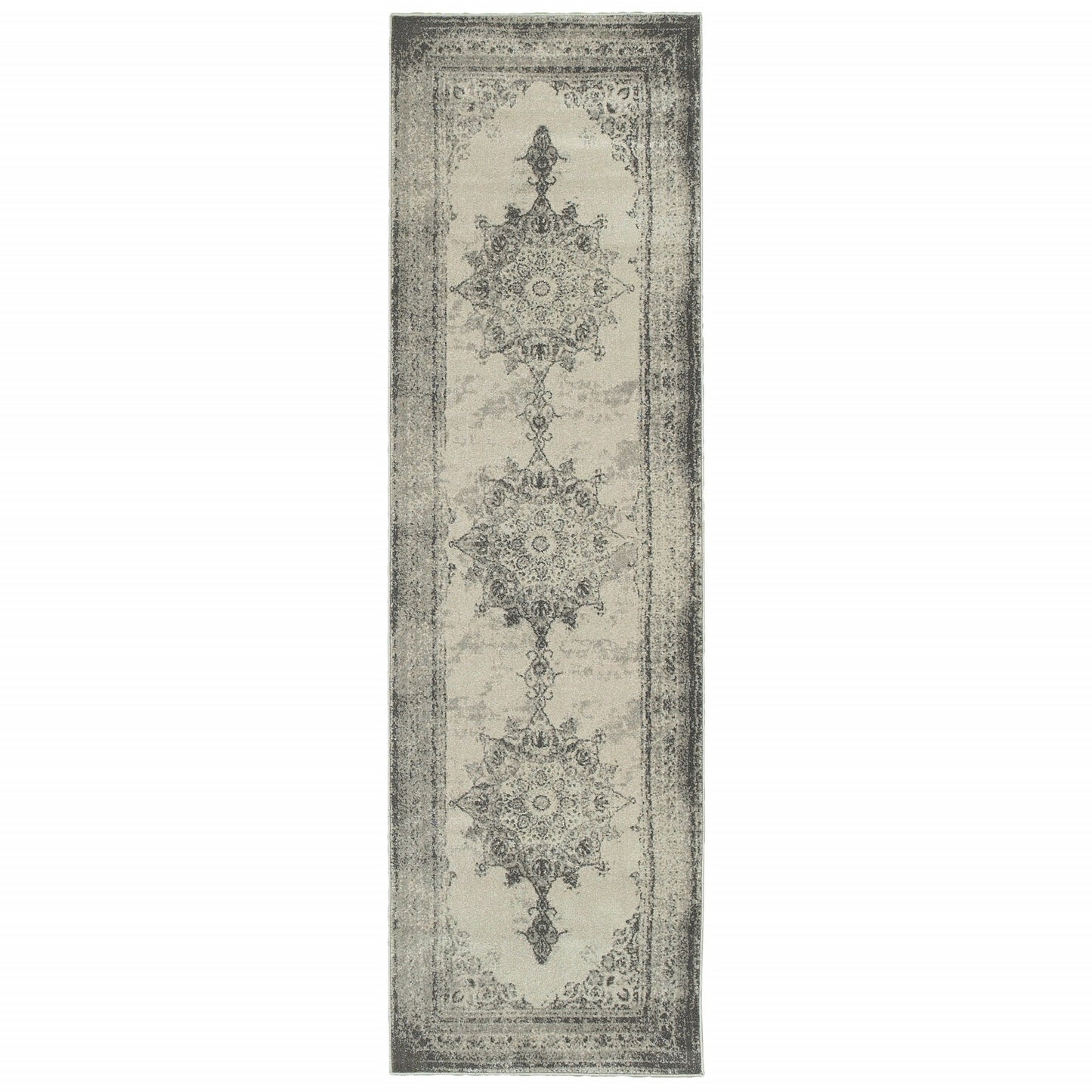 5’X8’ Ivory And Gray Pale Medallion Area Rug