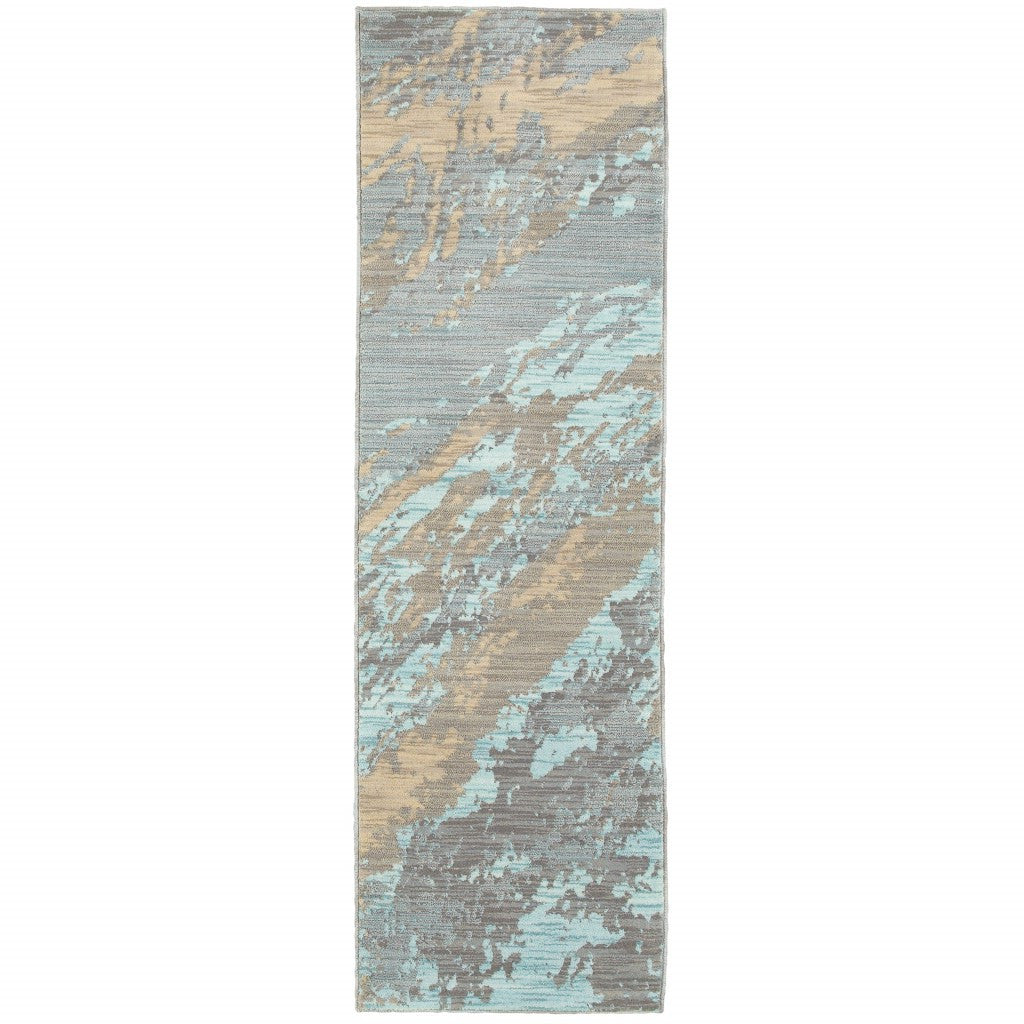 5’X8’ Blue And Gray Abstract Impasto Area Rug