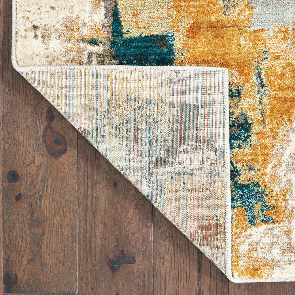 8’X11’ Blue And Gold Abstract Strokes Area Rug