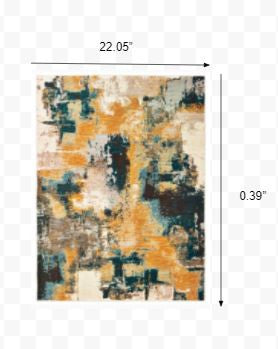 8’X11’ Blue And Gold Abstract Strokes Area Rug