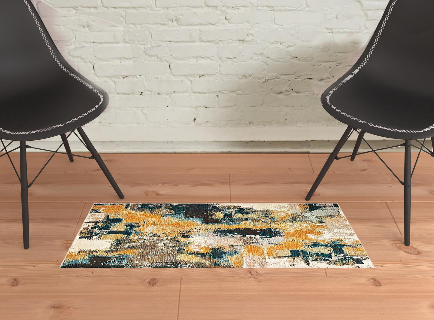 8’X11’ Blue And Gold Abstract Strokes Area Rug