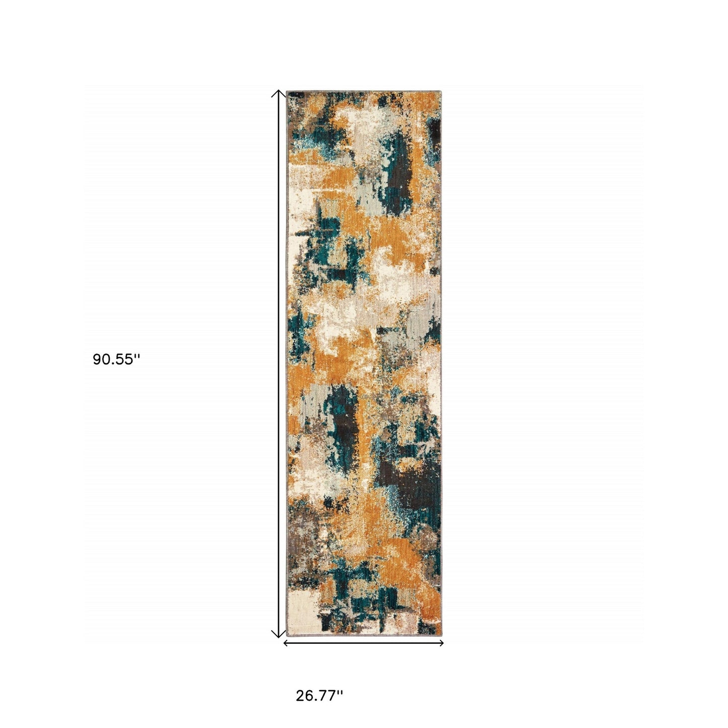 8’X11’ Blue And Gold Abstract Strokes Area Rug