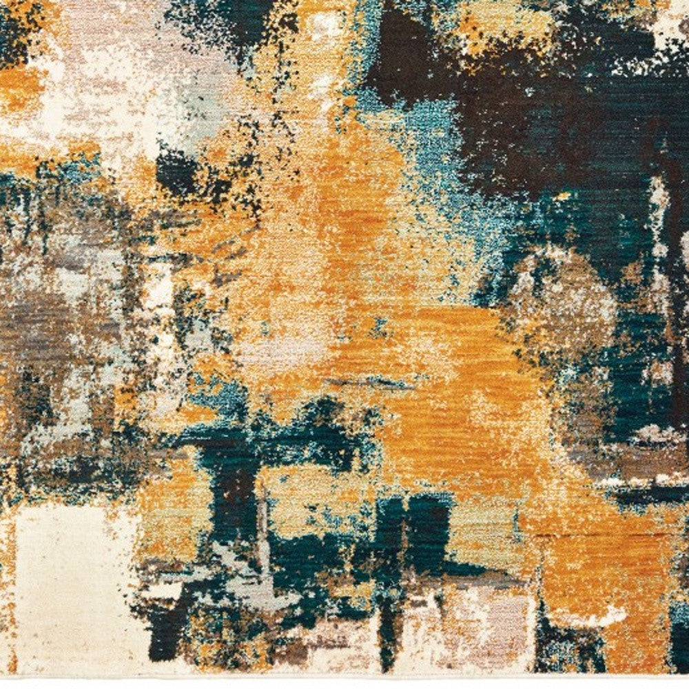 8’X11’ Blue And Gold Abstract Strokes Area Rug