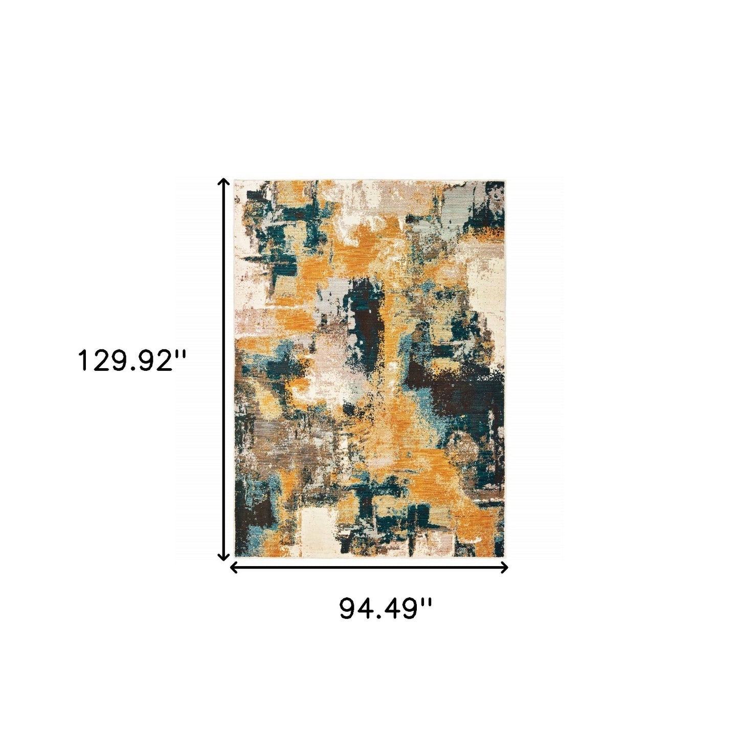 8’X11’ Blue And Gold Abstract Strokes Area Rug
