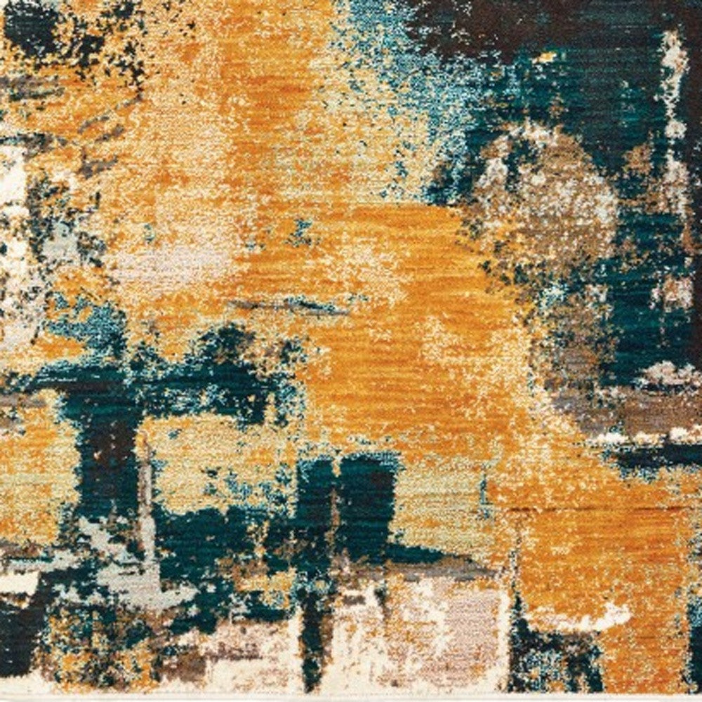 8’X11’ Blue And Gold Abstract Strokes Area Rug