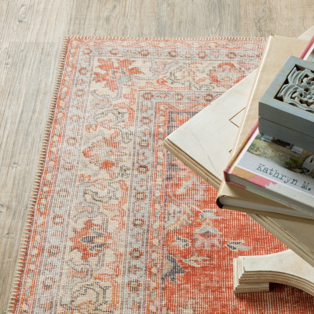 5’X8’ Red And Gray Oriental Area Rug