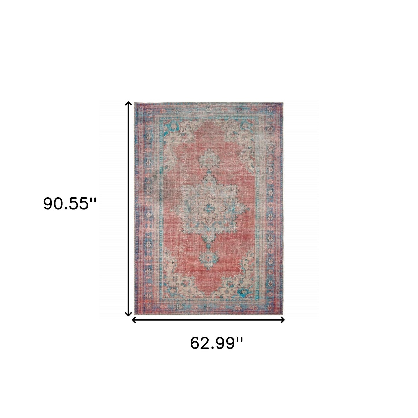 5’X8’ Red And Blue Oriental Area Rug