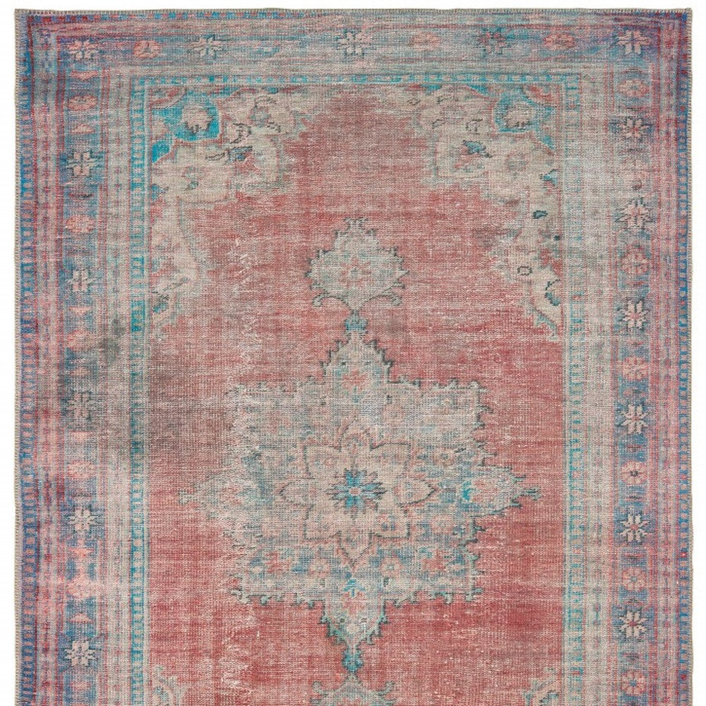 5’X8’ Red And Blue Oriental Area Rug