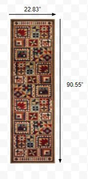 5’X7’ Brown And Red Ikat Patchwork Area Rug