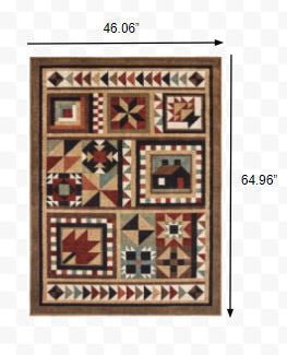 5’X7’ Brown And Red Ikat Patchwork Area Rug
