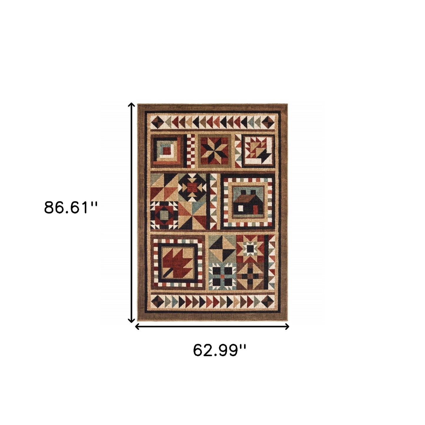 5’X7’ Brown And Red Ikat Patchwork Area Rug