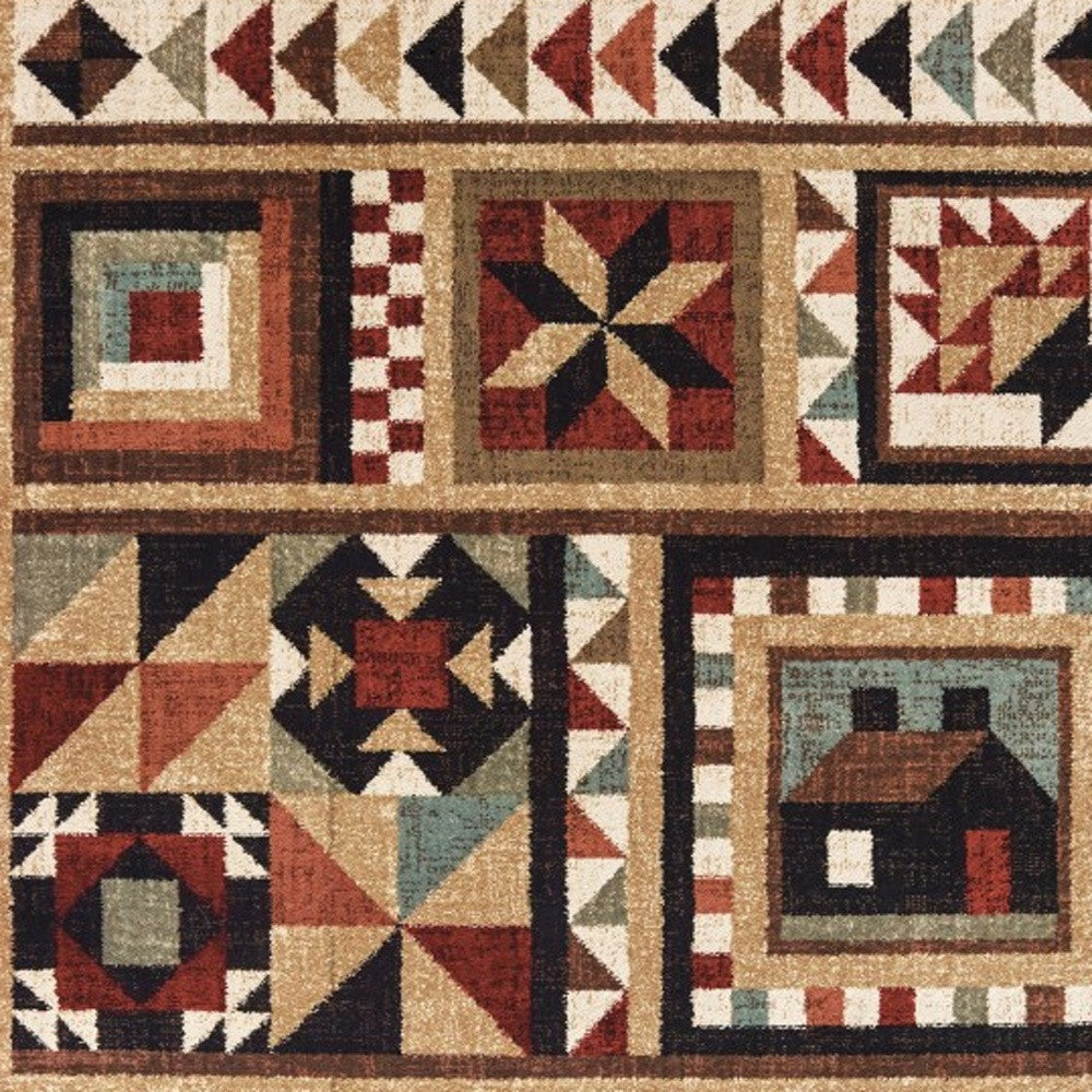5’X7’ Brown And Red Ikat Patchwork Area Rug
