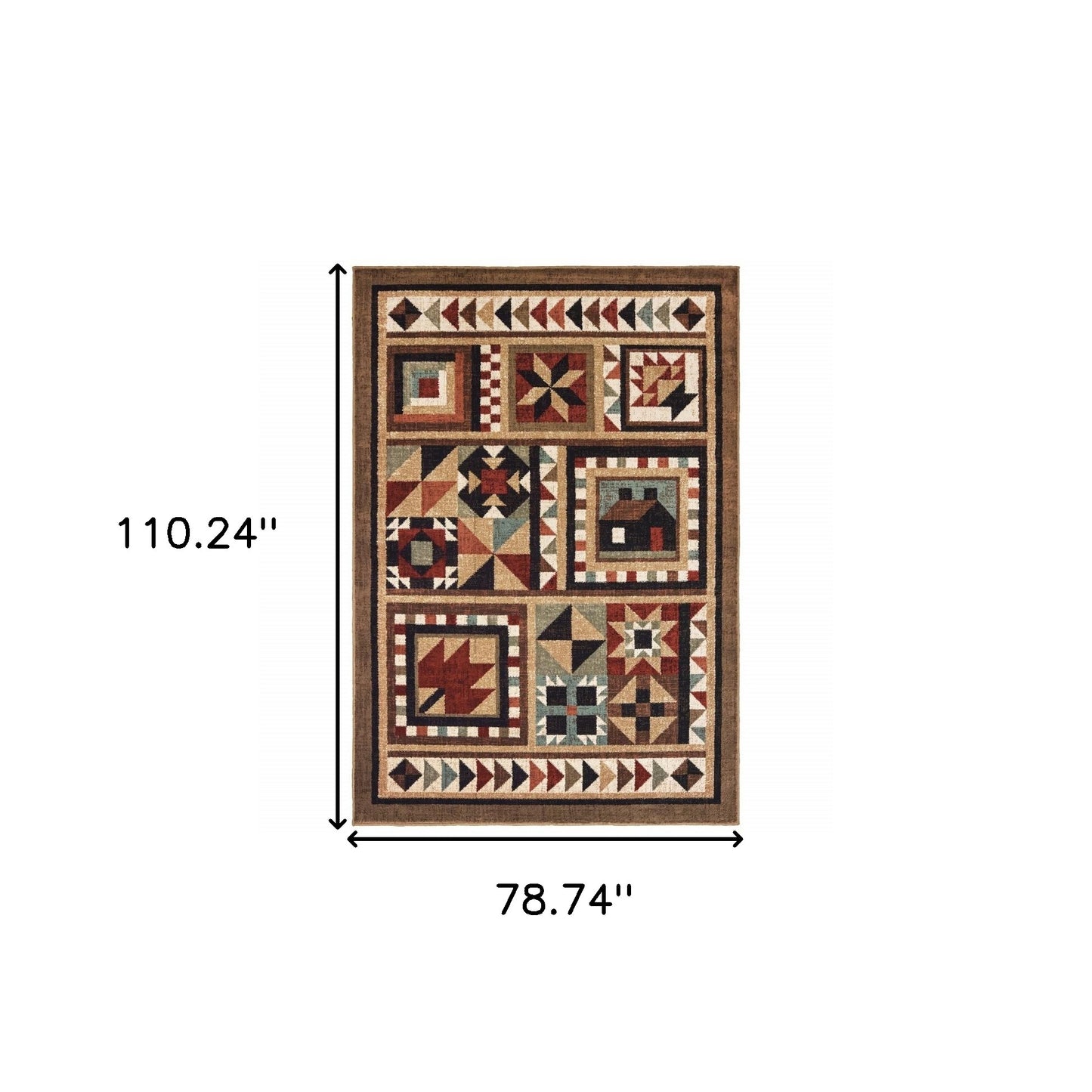 5’X7’ Brown And Red Ikat Patchwork Area Rug