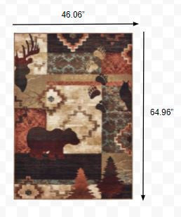 7’X9’ Rustic Brown Animal Lodge Area Rug