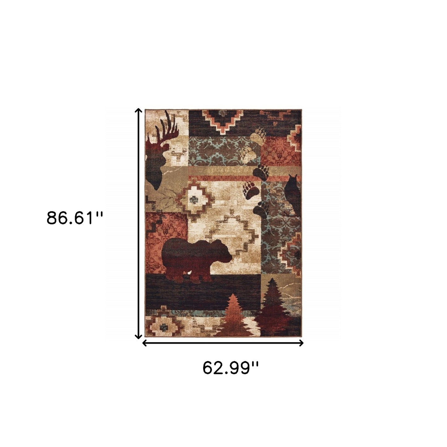 7’X9’ Rustic Brown Animal Lodge Area Rug