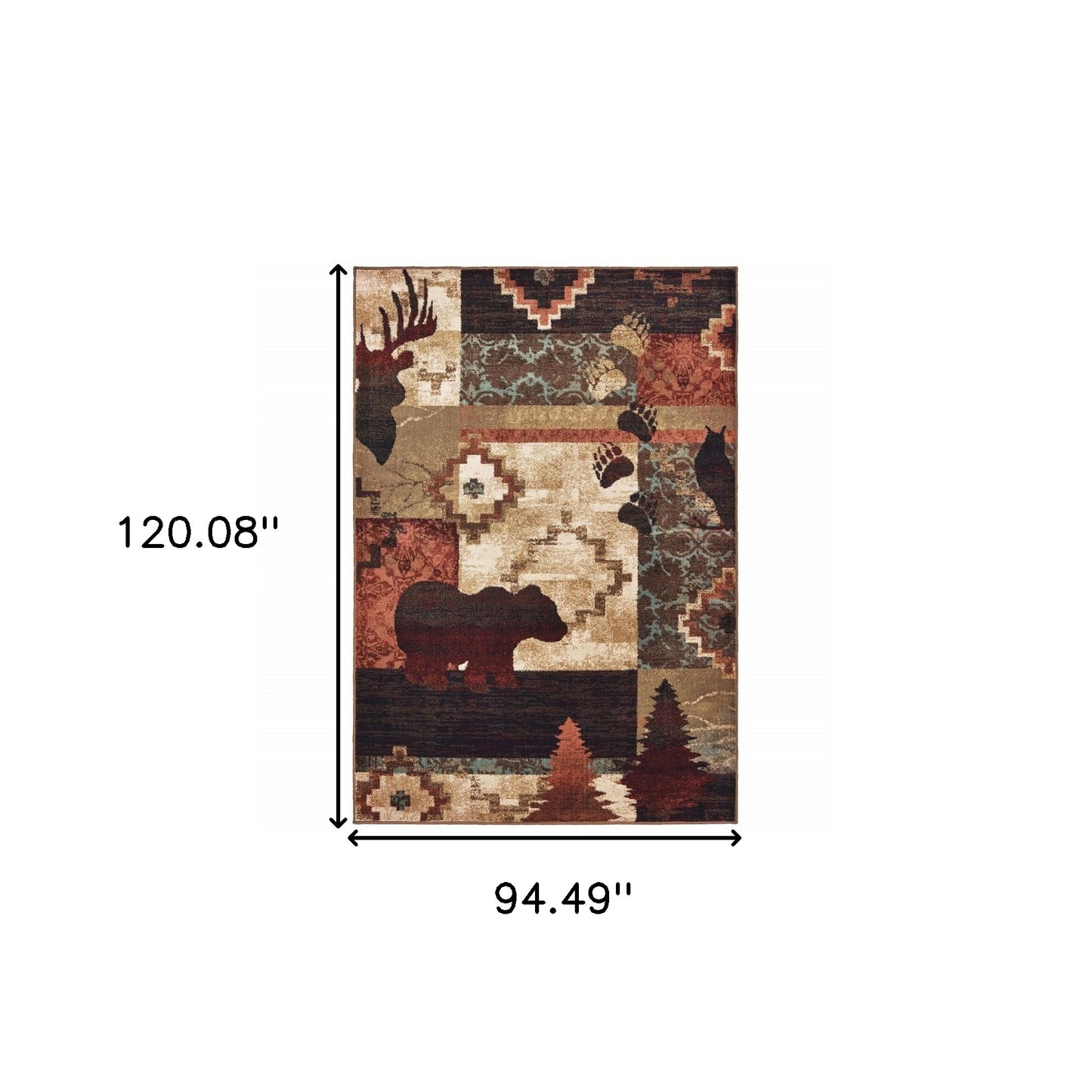 7’X9’ Rustic Brown Animal Lodge Area Rug
