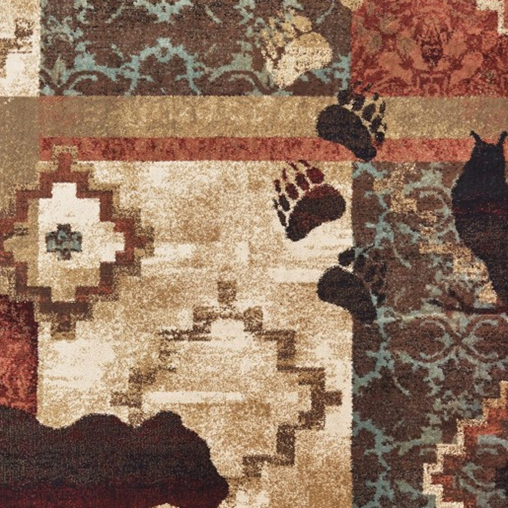 7’X9’ Rustic Brown Animal Lodge Area Rug