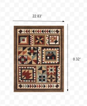 5’X7’ Brown And Red Ikat Patchwork Area Rug