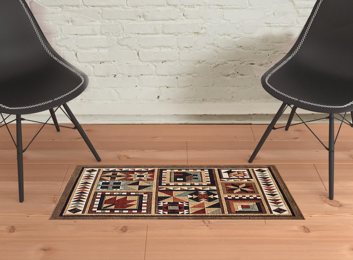 5’X7’ Brown And Red Ikat Patchwork Area Rug