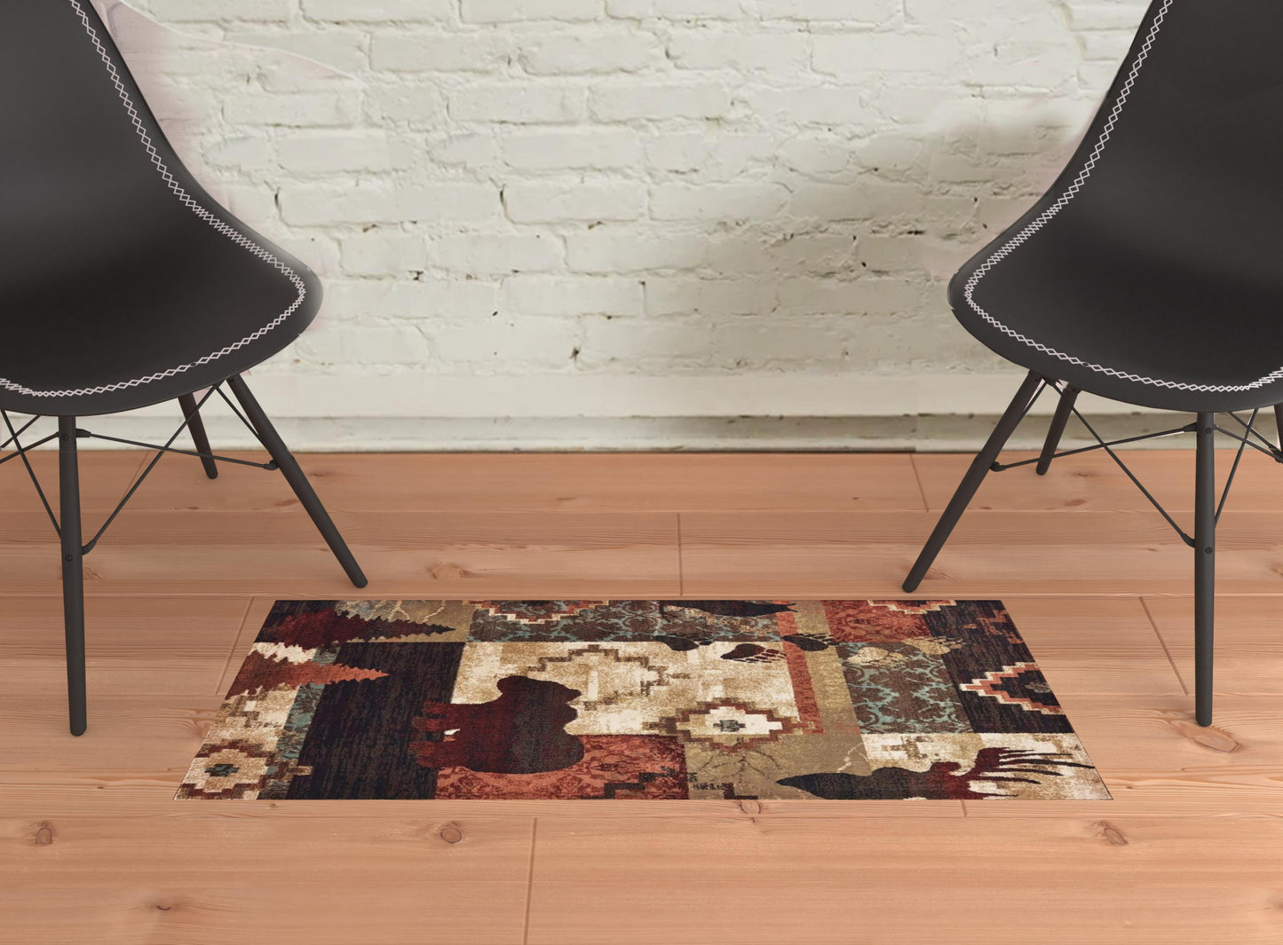7’X9’ Rustic Brown Animal Lodge Area Rug