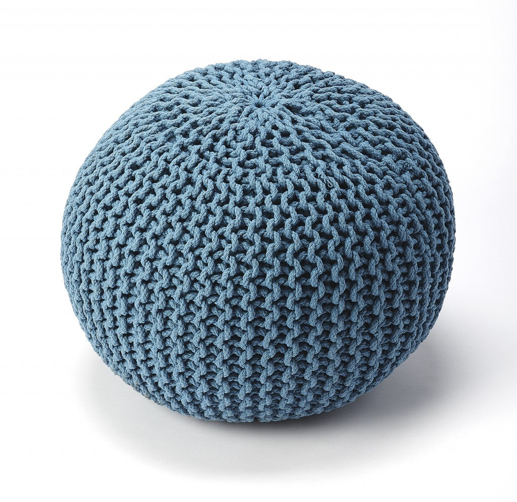 19" Blue Round Pouf Ottoman