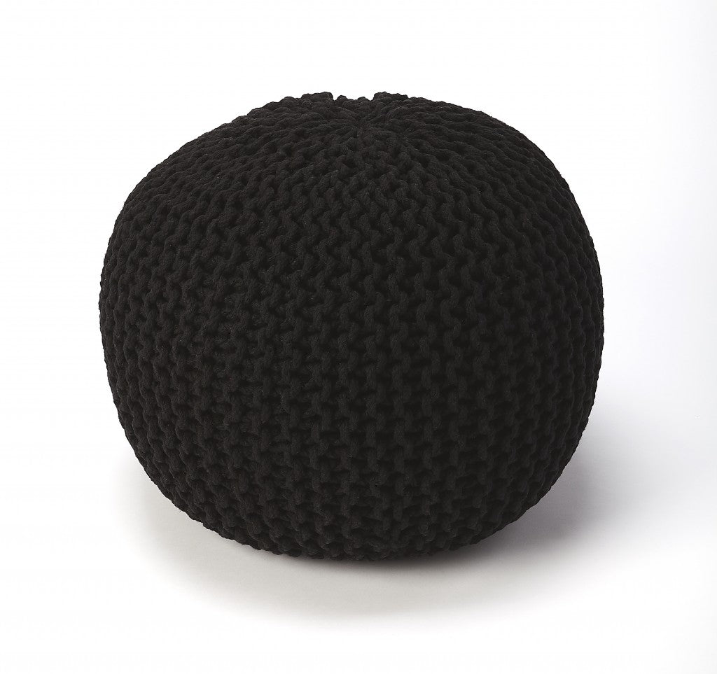 19" Black 100% Cotton Pouf Ottoman