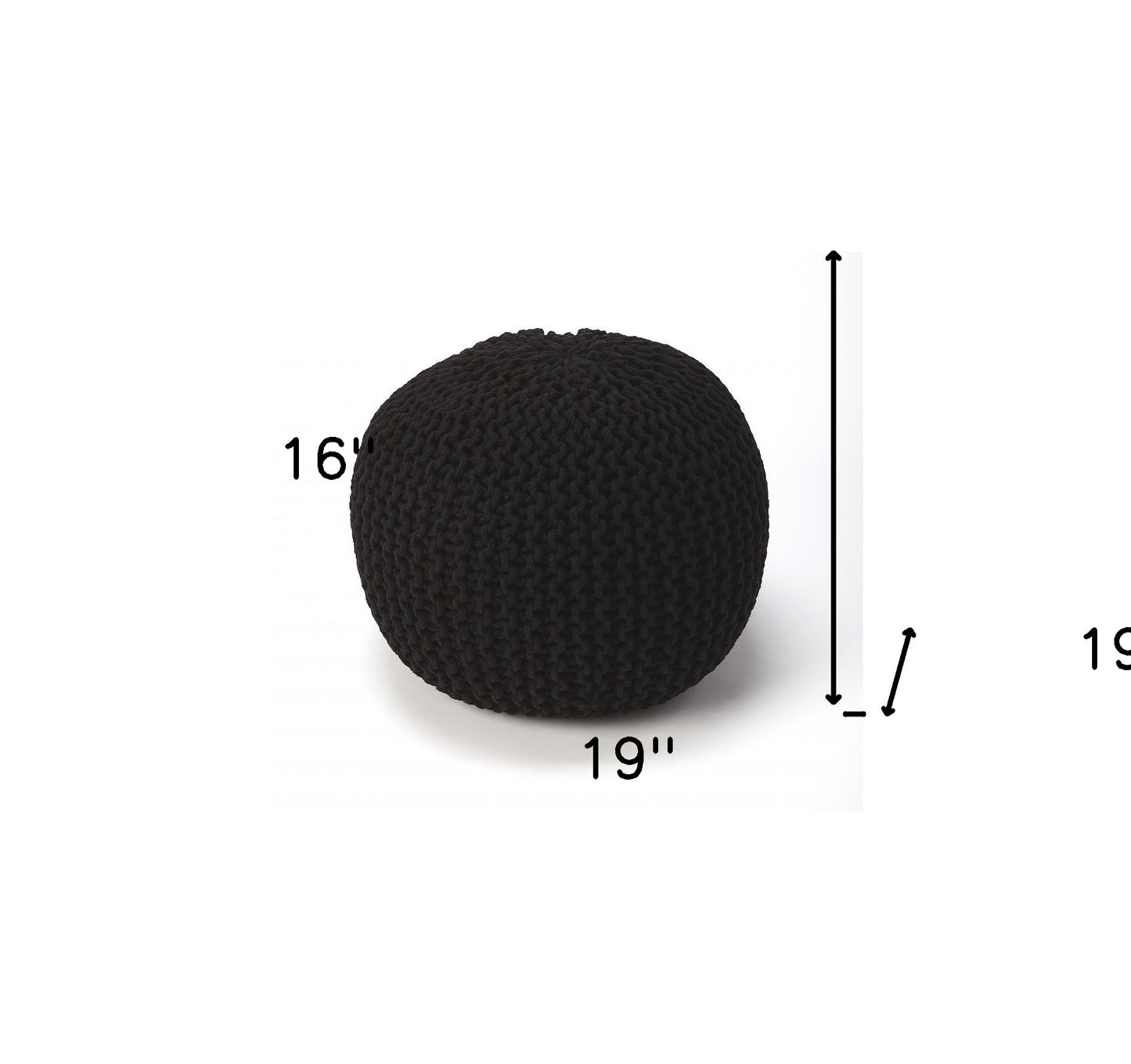 19" Black 100% Cotton Pouf Ottoman