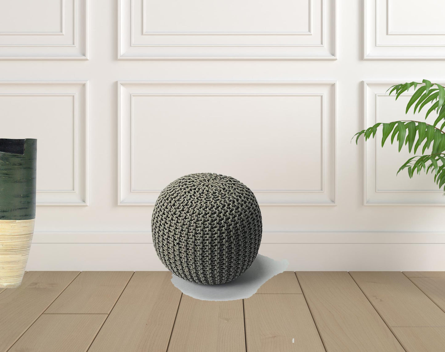 19" Gray Round Pouf Ottoman