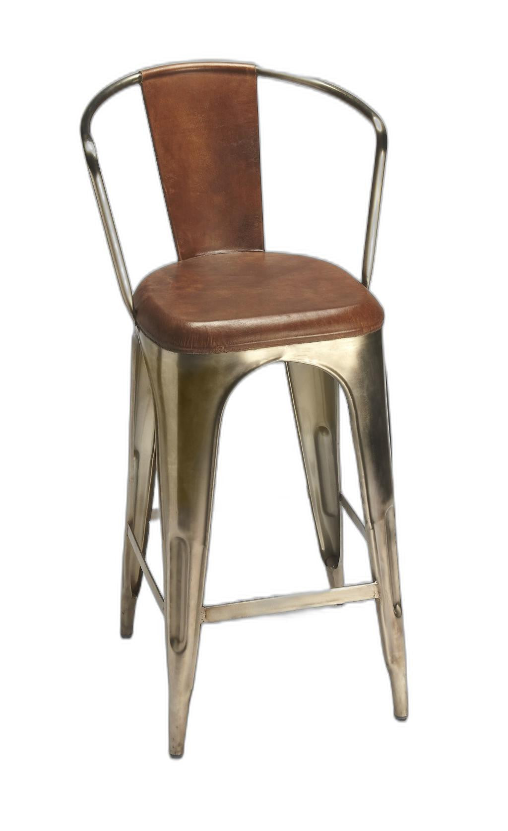 43" Brown And Gold Bar Chair With Footrest