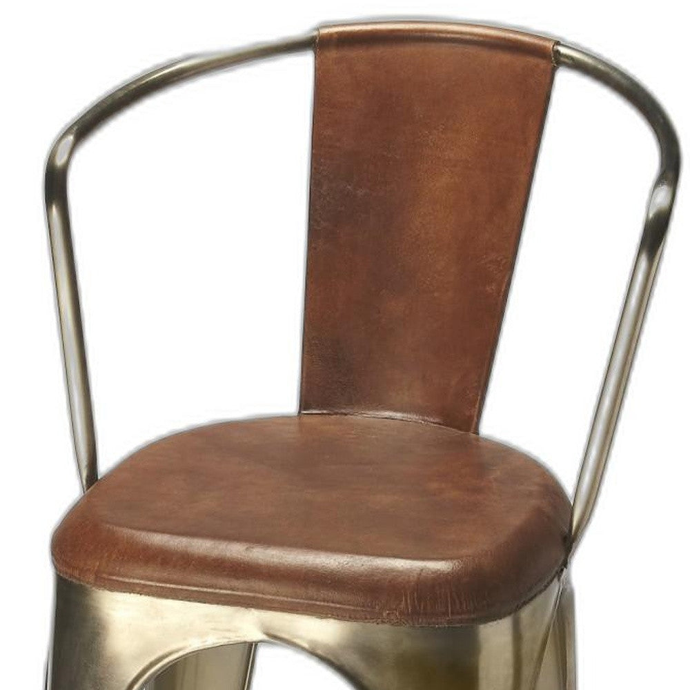 43" Brown And Gold Bar Chair With Footrest