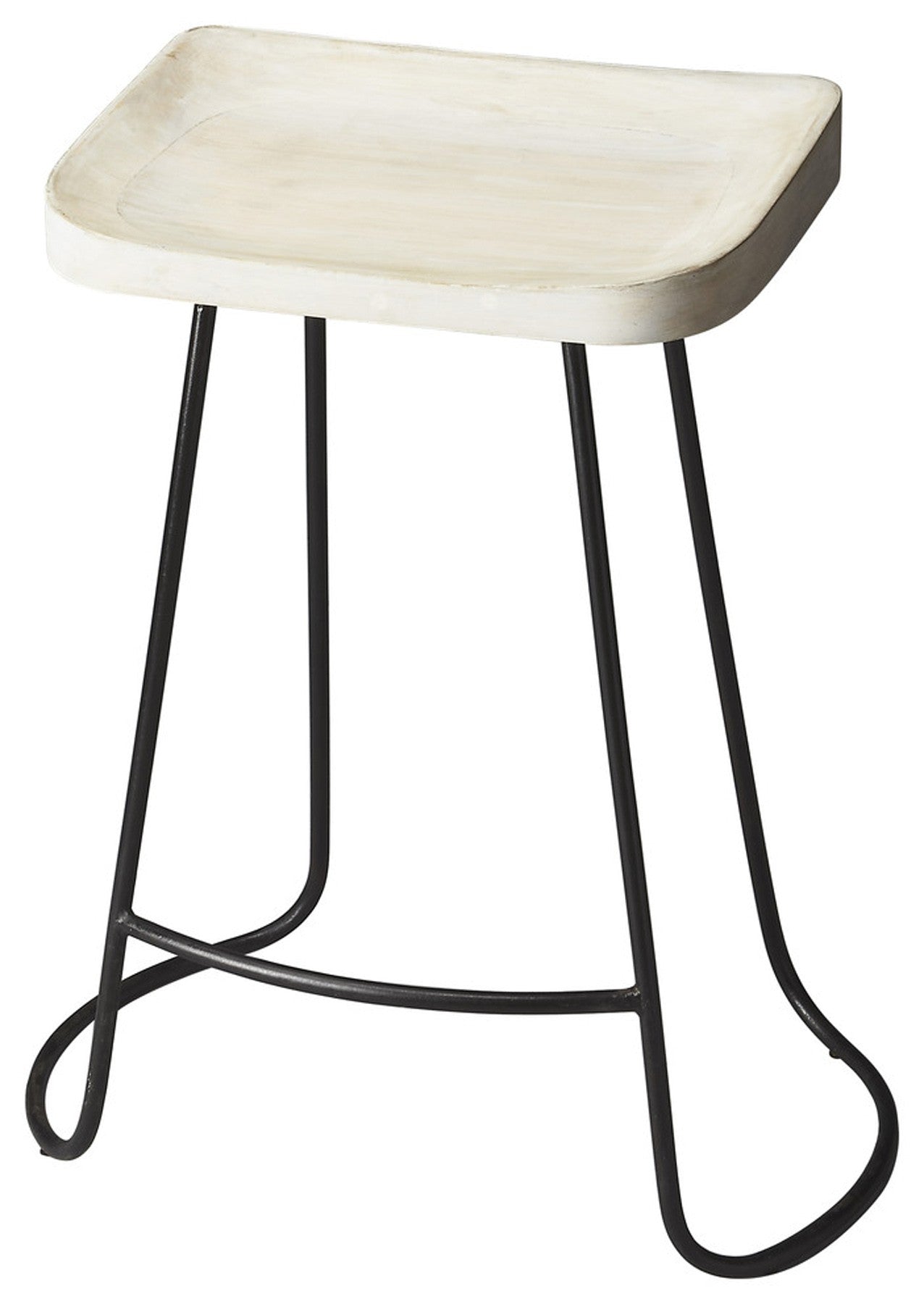 24" Off White And Black Iron Backless Counter Height Bar Chair