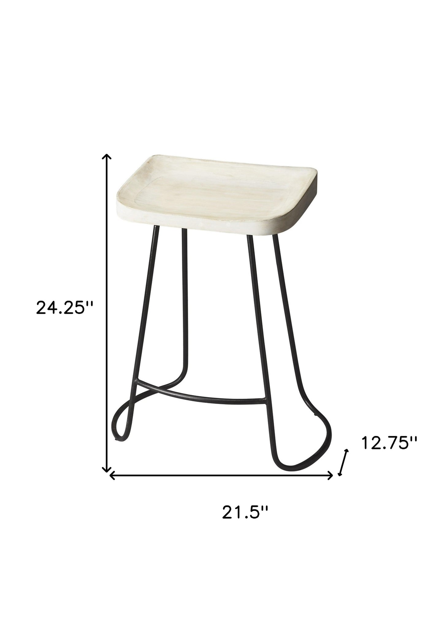 24" Off White And Black Iron Backless Counter Height Bar Chair