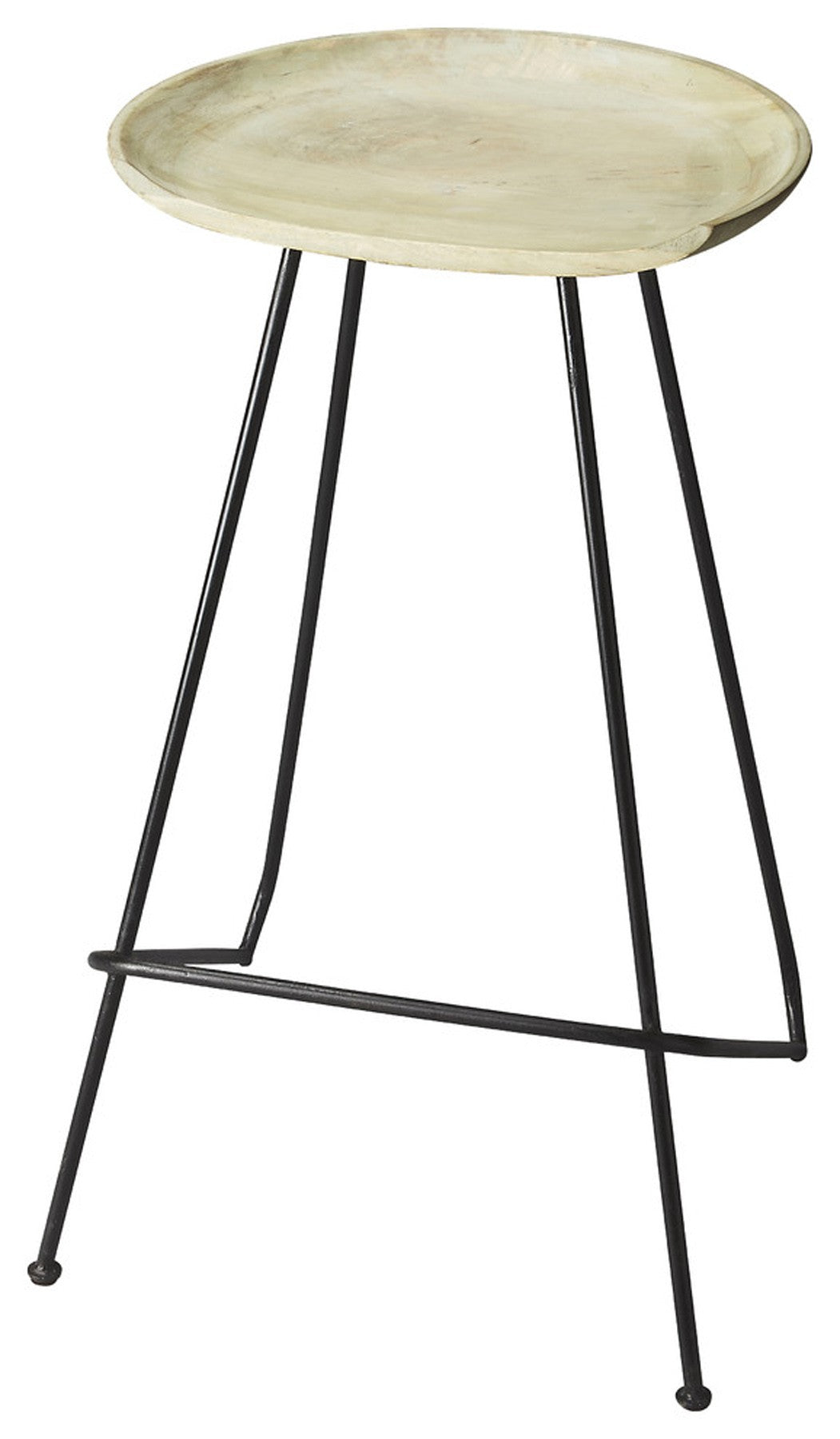 31" Off-white And Black Iron Backless Counter Height Bar Chair