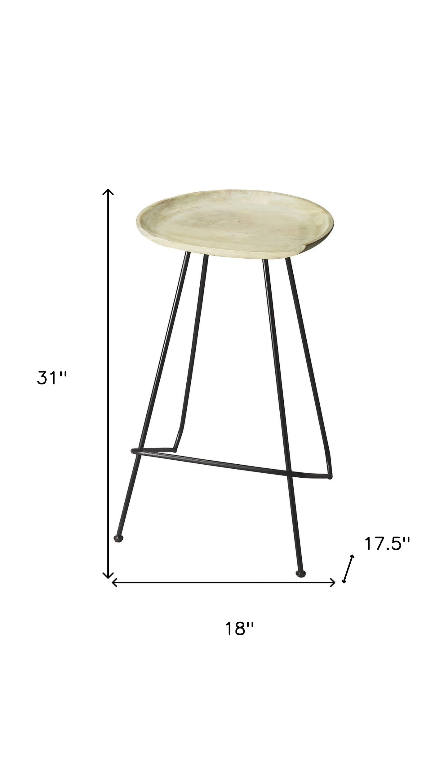 31" Off-white And Black Iron Backless Counter Height Bar Chair