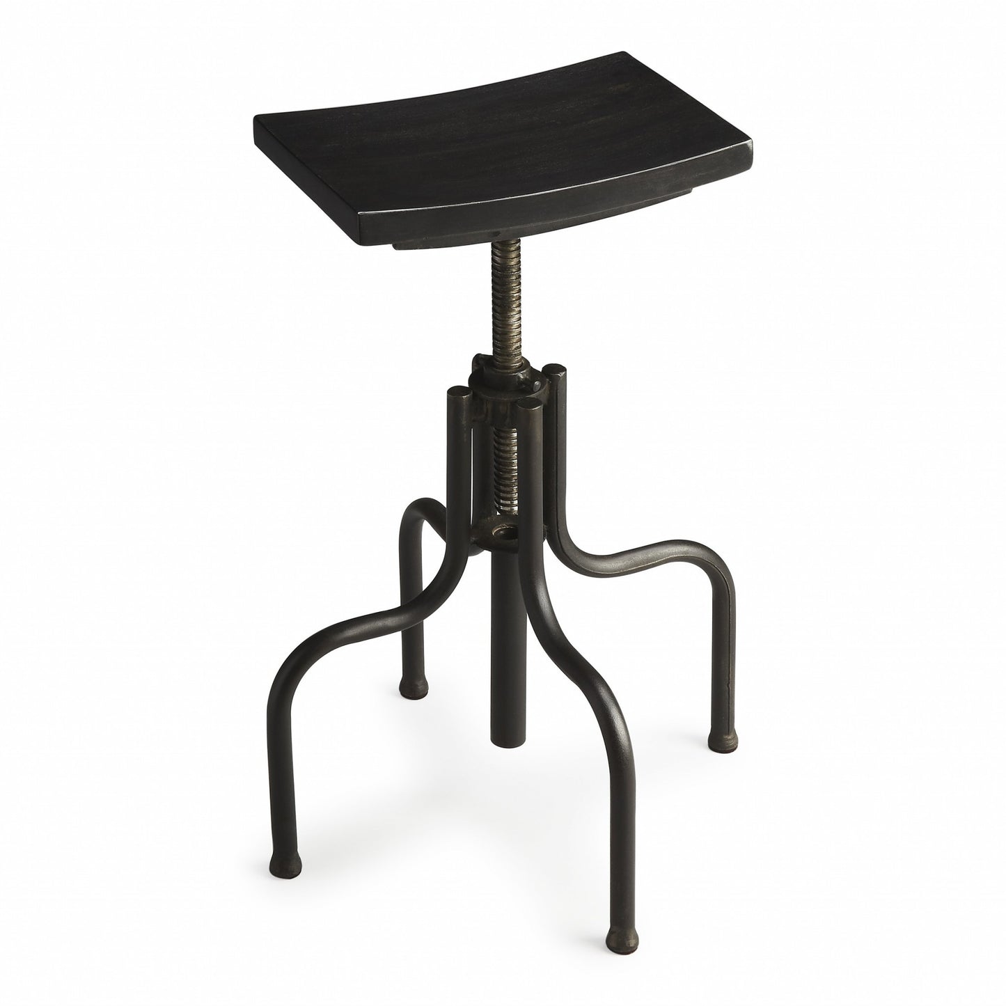 26" Dark Brown And Black Iron Swivel Backless Counter Height Bar Chair