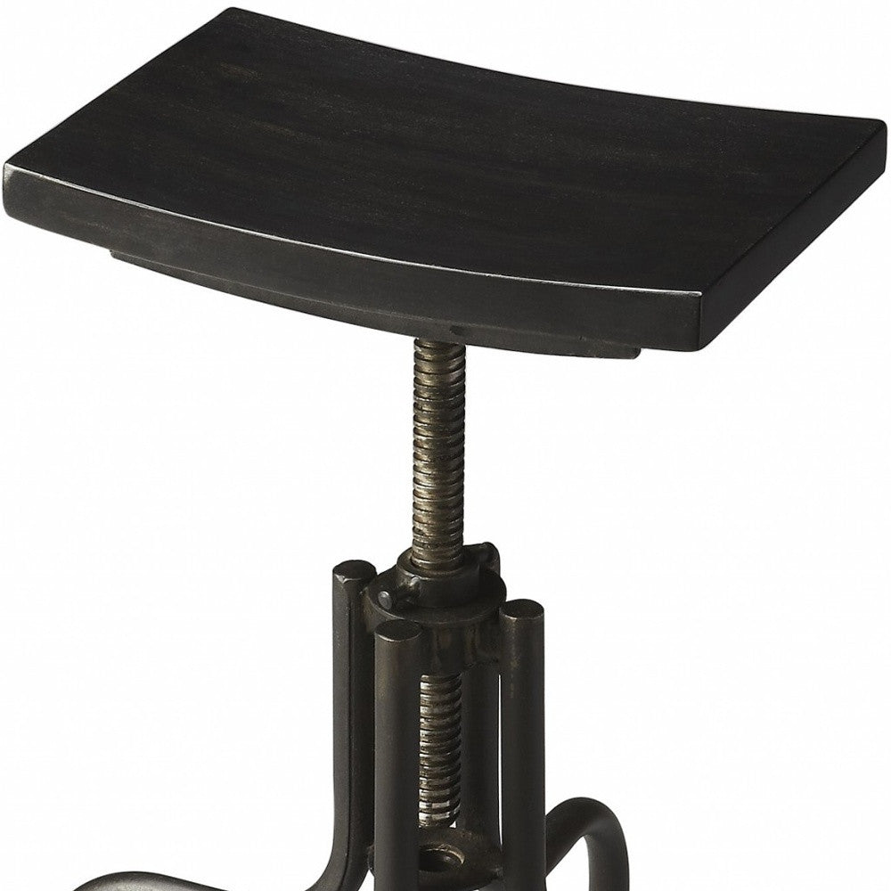 26" Dark Brown And Black Iron Swivel Backless Counter Height Bar Chair
