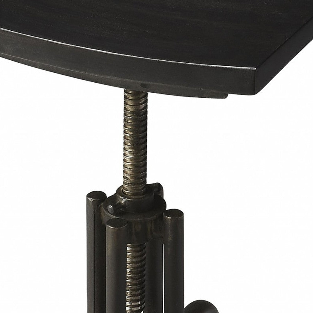 26" Dark Brown And Black Iron Swivel Backless Counter Height Bar Chair