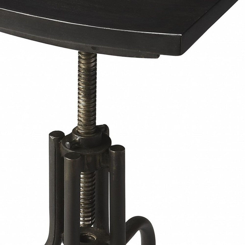 26" Dark Brown And Black Iron Swivel Backless Counter Height Bar Chair