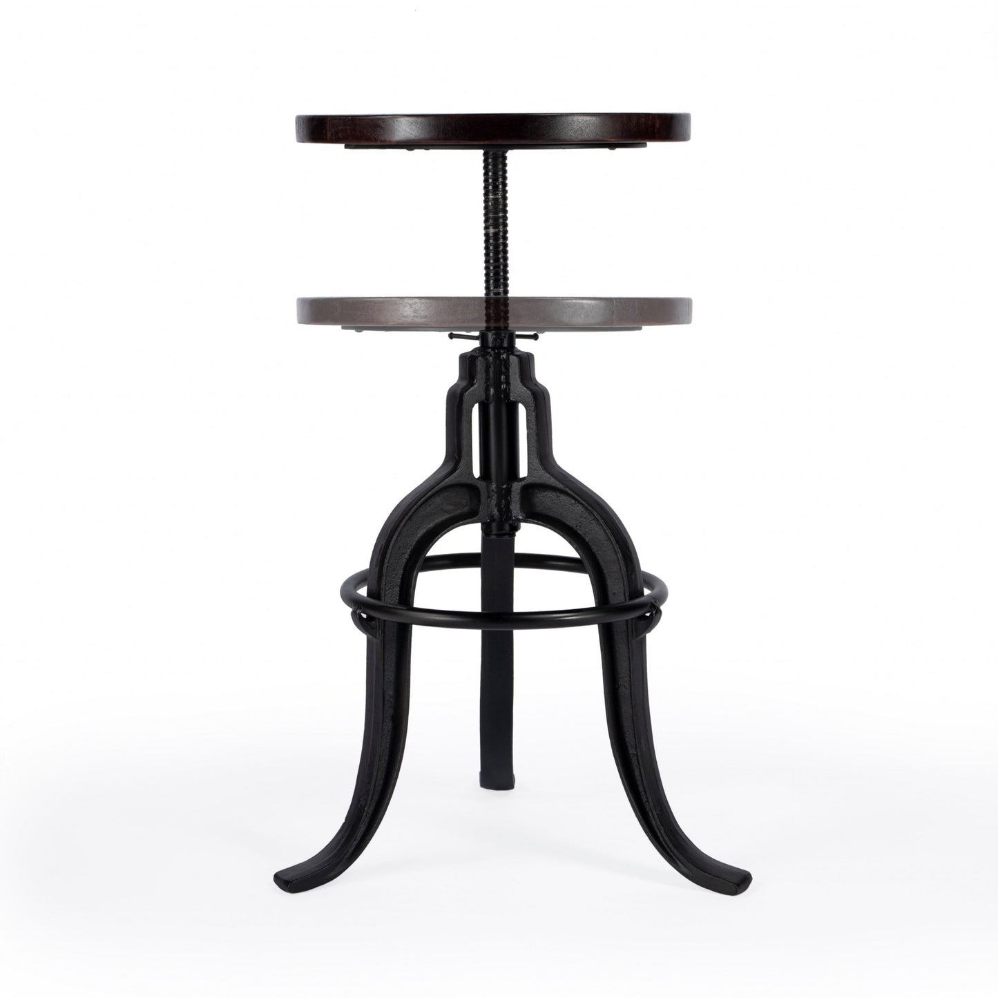 22" Brown And Black Iron Swivel Backless Bar Chair