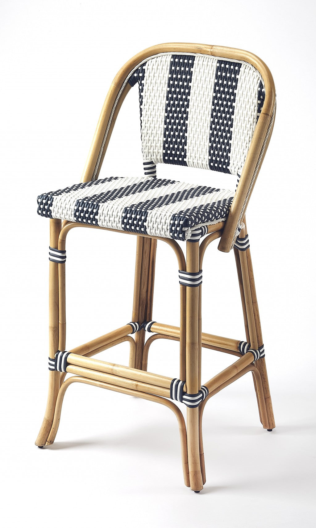 41" Blue And Natural Bar Chair