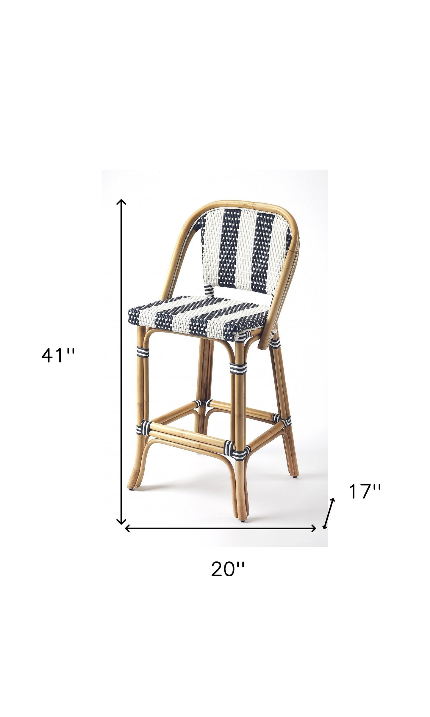 41" Blue And Natural Bar Chair