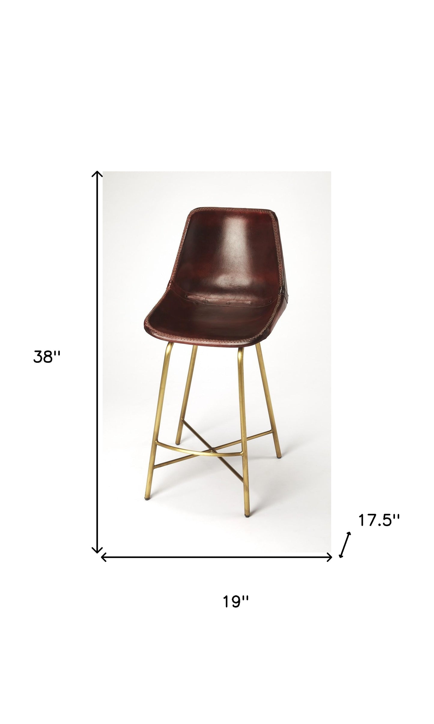 38" Brown And Gold Leather And Iron Bar Chair With Footrest