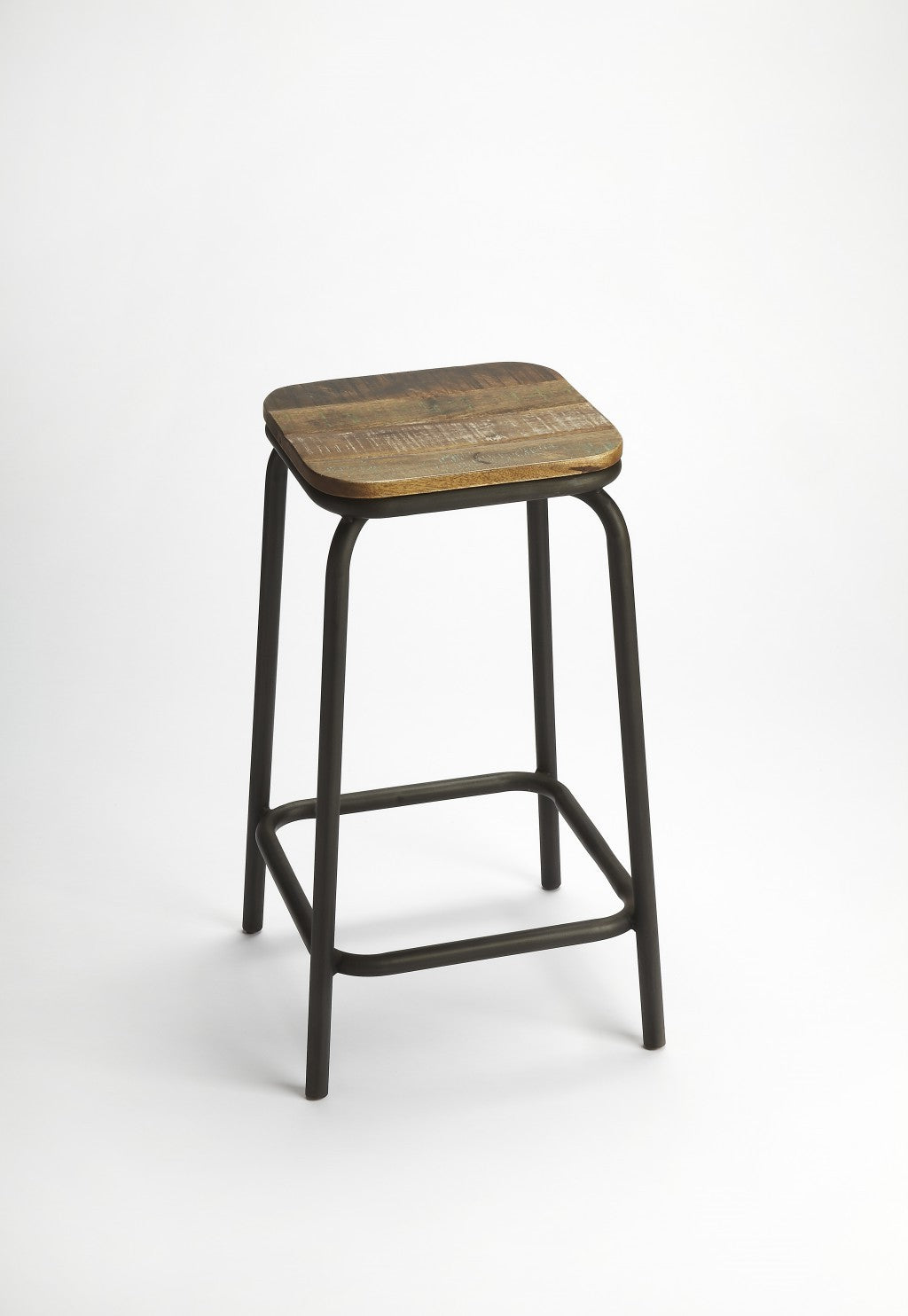 25" Brown And Black Iron Backless Counter Height Bar Chair With Footrest