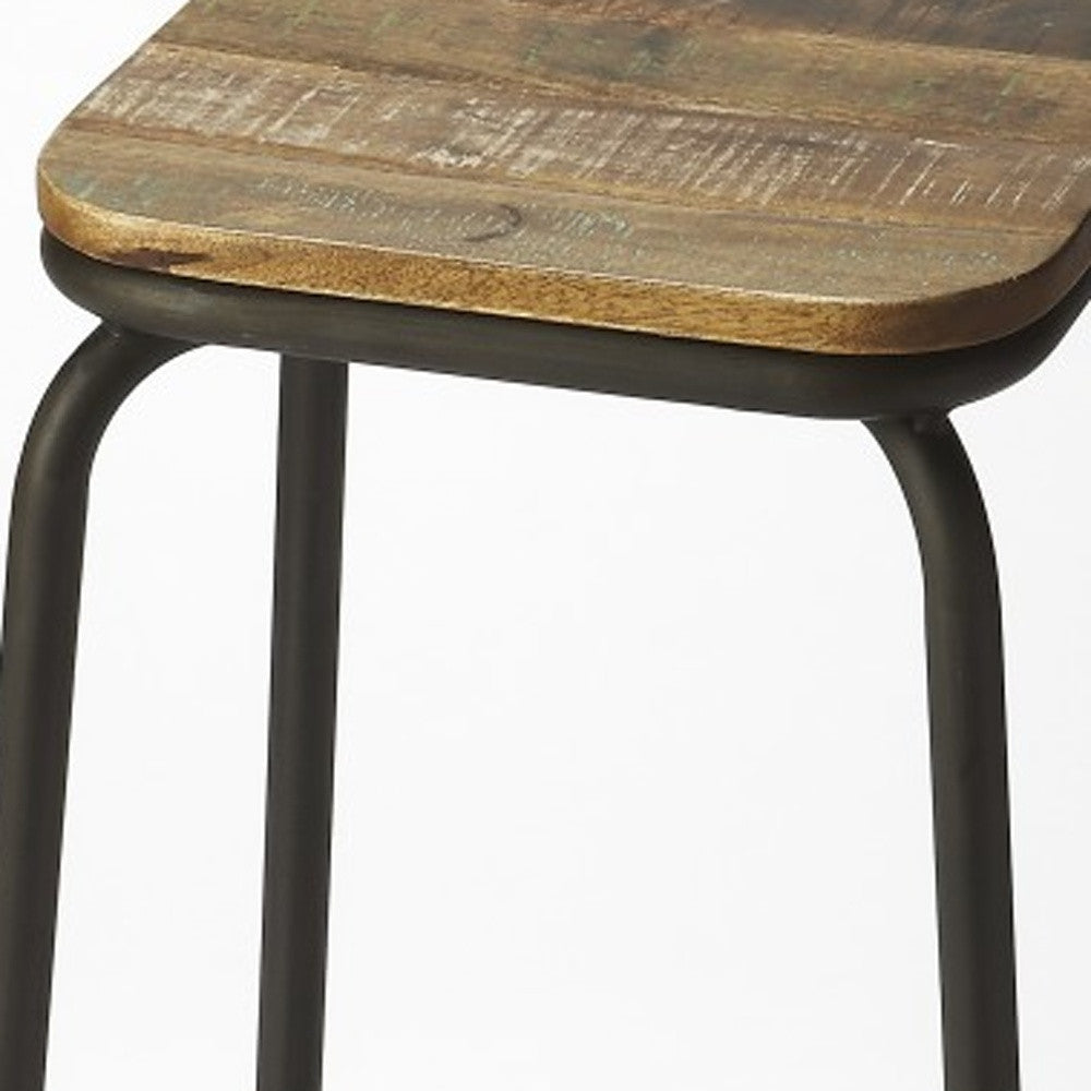 25" Brown And Black Iron Backless Counter Height Bar Chair With Footrest
