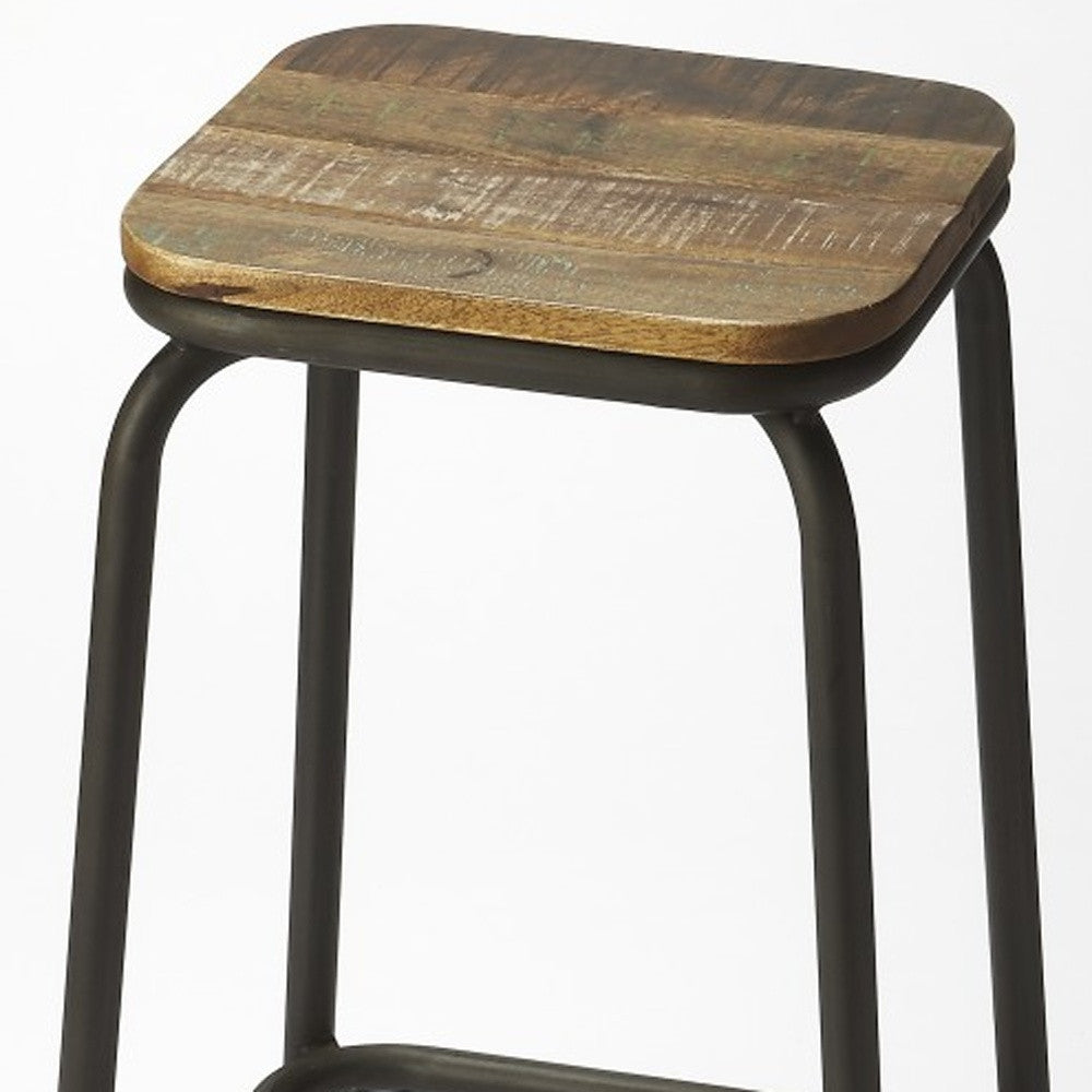 25" Brown And Black Iron Backless Counter Height Bar Chair With Footrest