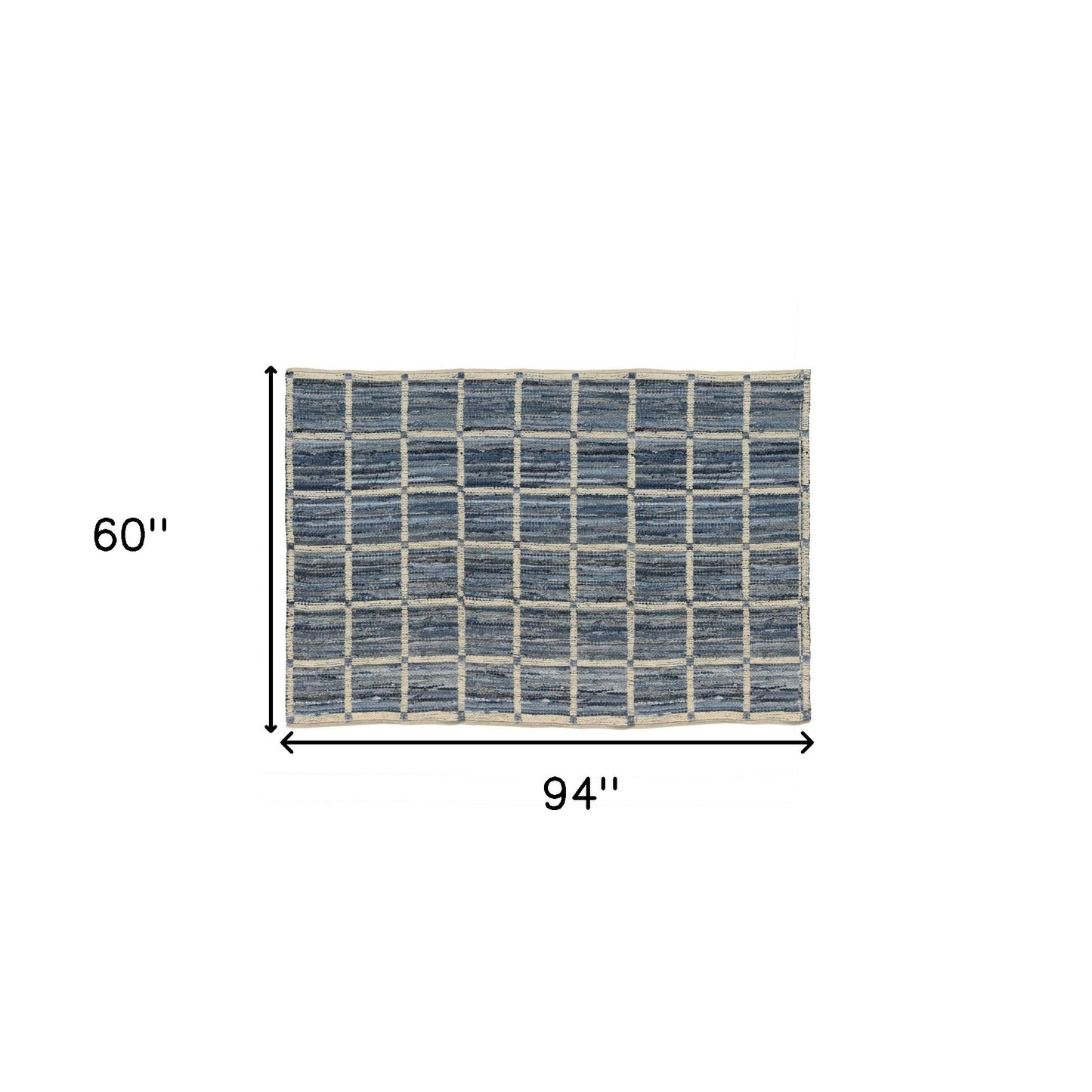 3' X 8' Blue And Gray Grid Runner Rug